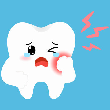 Cute Cartoon Tooth Suffer ring from Severe Toothache Vector Clipart