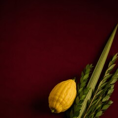 Minimal Sukkot background with yellow etrog and lulav © Heying HUA