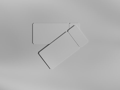 3D Render Minimalist Blank Event Ticket and Voucher Mockup. 3D Render Two Blank Paper Tickets Template Mockup