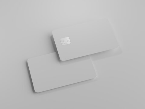 3D Render Minimalist Blank Credit Card and Debit Card Mockup. Floating Plastic Bank Cards with Chip Mockup