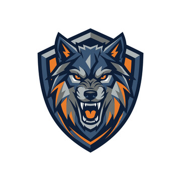 Fierce Wolf Head Emblem with Shield Design.