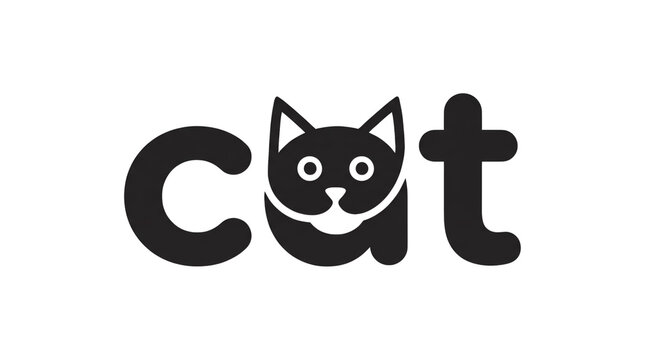 Cat typography logo. Cute feline lettermark design. Playful pet branding concept. Black vector illustration