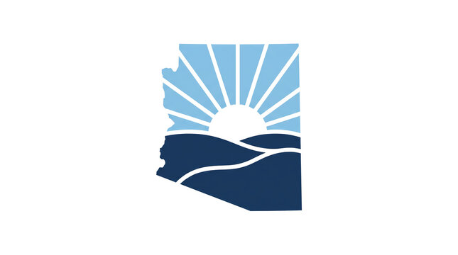 Minimalist blue logo of open hand holding sunrise over hills symbolizing hope and care