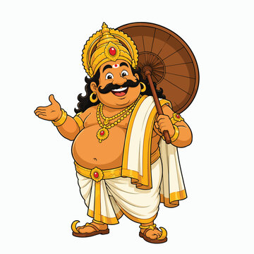 Mahabali or Maveli in Kerala Onam festival vector illustration.
