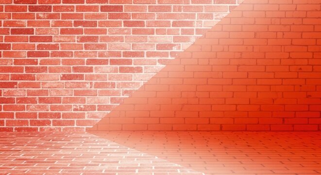 Empty room with a red brick wall and a red floor.