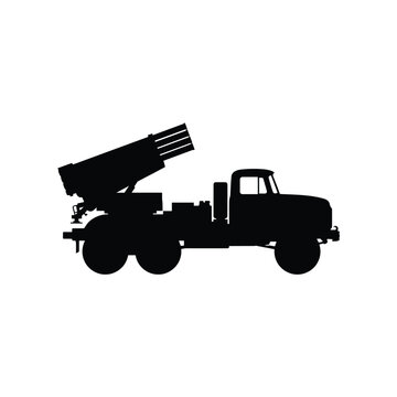 Military Rocket Launcher Truck Silhouette Vector Heavy Artillery Vehicle Illustration