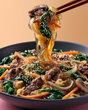 Japchae, Korean stir-fried glass noodles