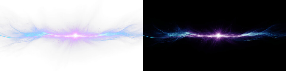 Abstract blue and purple energy explosion with glowing light particles, dynamic plasma wave effect on black background for futuristic technology concept, digital art motion, gaming banner and web © PNG