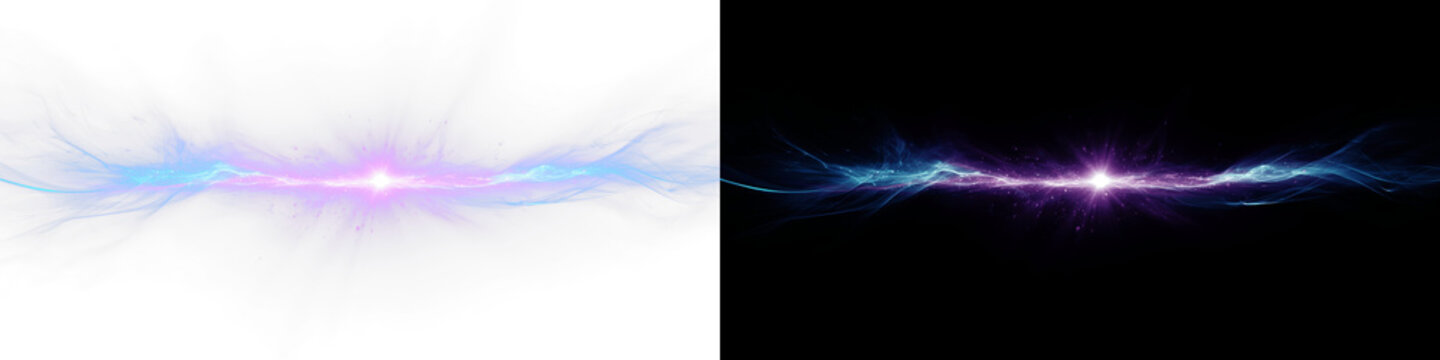 Abstract blue and purple energy explosion with glowing light particles, dynamic plasma wave effect on black background for futuristic technology concept, digital art motion, gaming banner and web