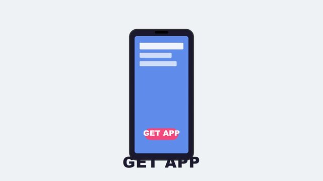 Get app button animation on smartphone screen for mobile marketing and digital user interface 4k mobile application