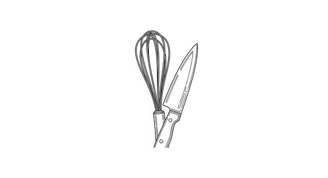 Kitchen utensils whisk and knife tools.