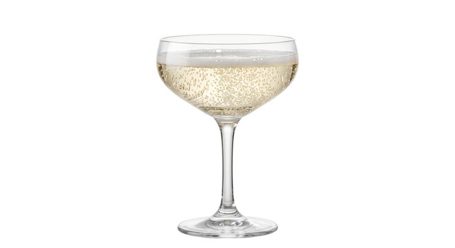 Elegant coupe glass filled with sparkling champagne and fine bubbles