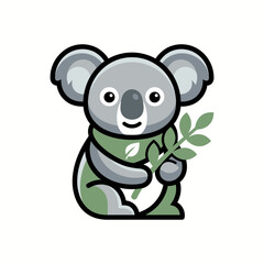 Fototapeta premium Cute cartoon koala holding eucalyptus leaves.