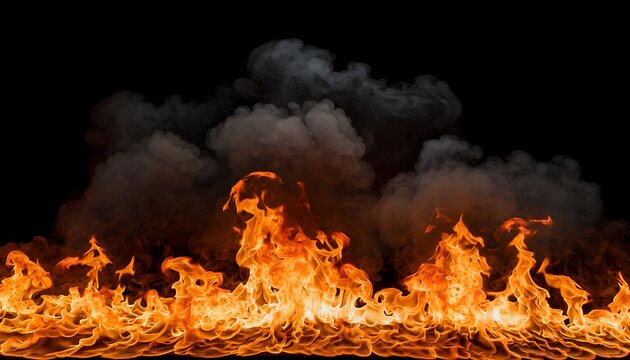 Fire wall spreads across the frame with thick smoke billowing into the black upper space.