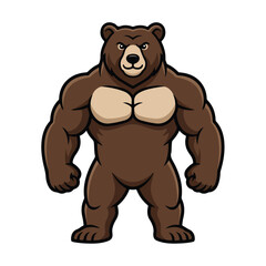Naklejka premium A strong and funny bear mascot with a muscular physique stands confidently, ready for action and sports