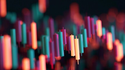 Obraz premium Close-up of a group of colorful candlesticks. the candles are arranged in a way that they are overlapping each other, creating a sense of depth and dimension.