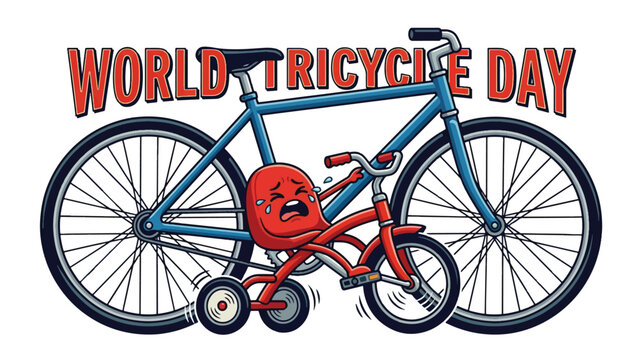 Bicycle and Crying Tricycle Character for World Tricycle Day Design