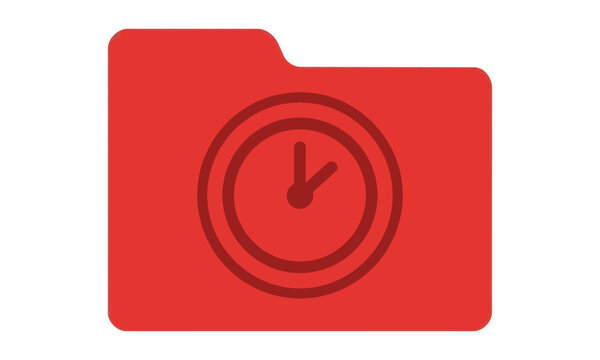 minimalist red document folder icon with a clock badge for time management concept
