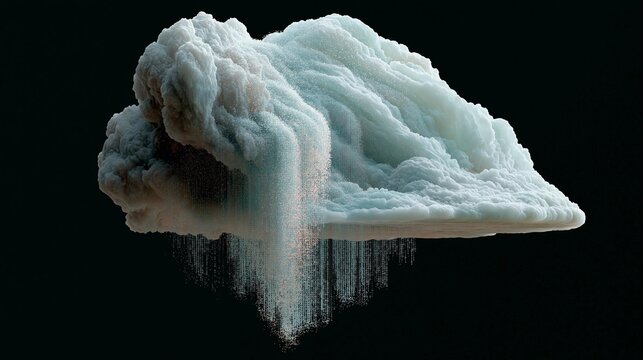 Digital art piece that appears to be a 3d rendering of a cloud. the cloud is white and fluffy, with a jagged edge and a smooth texture.