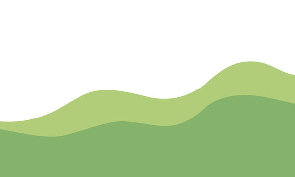 Abstract background featuring soft rolling green hills with layered topographic waves creating simple minimalist landscape design for digital presentations or creative graphic arts projects.