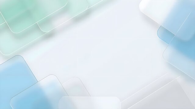 Modern abstract seamless backdrop featuring flat layered translucent shapes with frosted glass style gradients in soft mint green sky blue and white with center workspace vector illustration