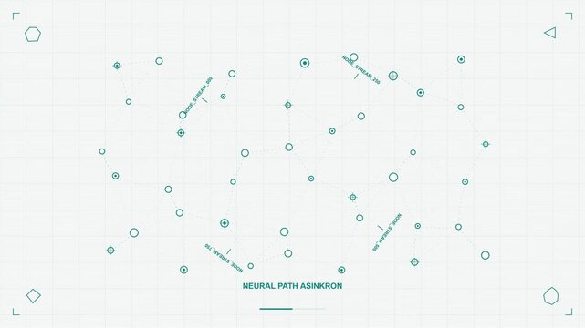 Technical HUD Digital Interface Animation Showing Neural Path Connections on a White Grid Background