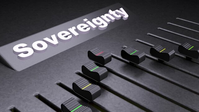 Sovereignty concept on mixing console, faders controlling national sovereignty and independence, political power and autonomy adjustment
