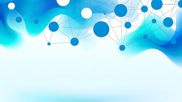 Abstract modern presentation template with a digital network theme featuring flat interconnected geometric circles vector lines and fluid gradient blobs in ocean blue turquoise and white with bottom s