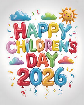 Colorful balloons celebrating happy childrens day with cheerful decorations transparent background