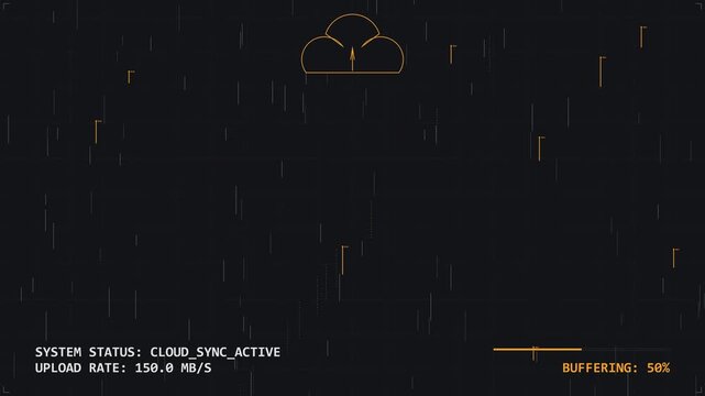 Futuristic Cloud Sync Interface with Buffering Progress Bar and Digital Upload Status