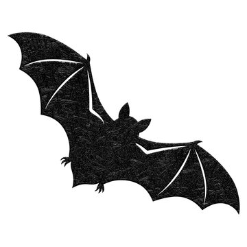 Spooky black bat silhouette with grunge texture, flying Halloween bat icon, gothic animal element isolated on white background