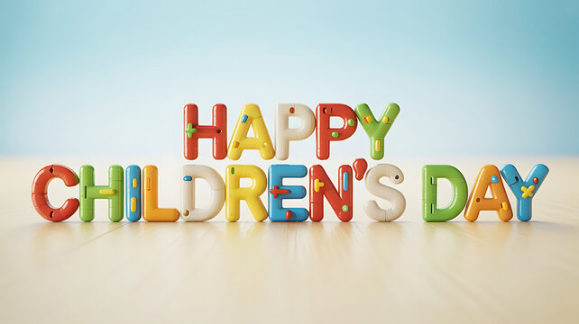 Colorful Happy Childrens Day Balloon Letters on Light Background transparent background