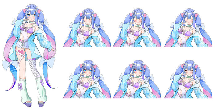 ツインテールの可愛い女の子キャラクターtrpg・ゲーム全身立ち絵 - アニメ・漫画風イラストセット