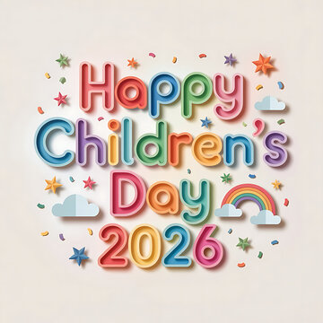 Colorful Happy Childrens Day Greeting Card Design With Rainbow And Stars transparent background