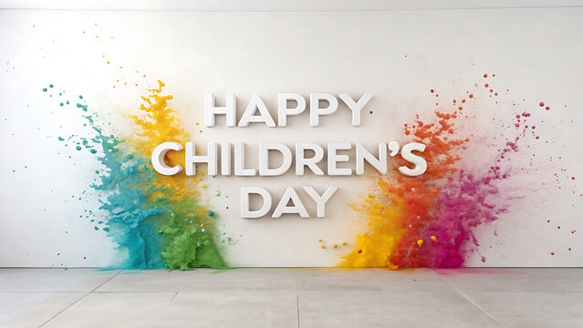 Colorful Happy Childrens Day Greeting Card Design With Paint Splatter Background transparent background