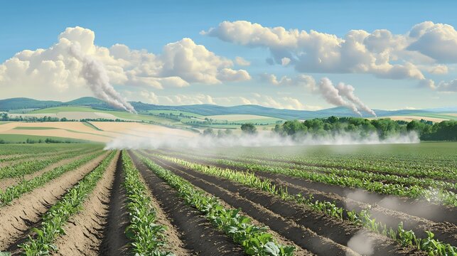 Visual explanation of how nitrous oxide N2O emissions from agriculture contribute to the greenhouse effect and global warming
