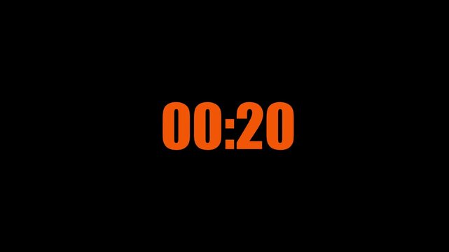40 seconds countdown animation on black background.One minute countdown animation from 40 seconds to 0 seconds on a transparent background, One minute countdown timer with alpha channel.4k video