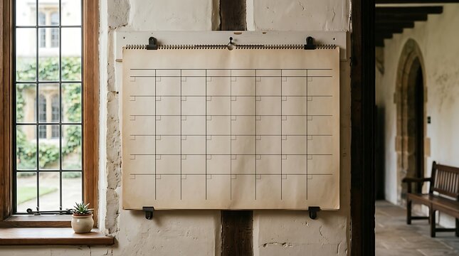 Large Blank Vintage Wall Calendar on Rustic Stone Wall