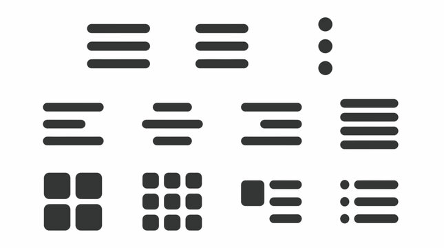 Diverse collection of dark gray user interface icons for web and mobile navigation on a clean white background, Symbolizing app development and modern website design interfaces