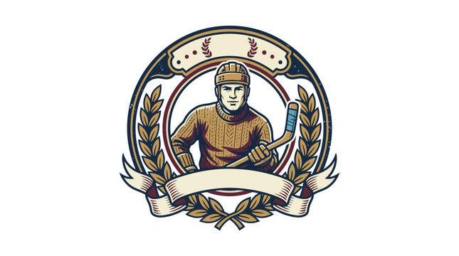 Vintage Hockey Player Emblem Design.