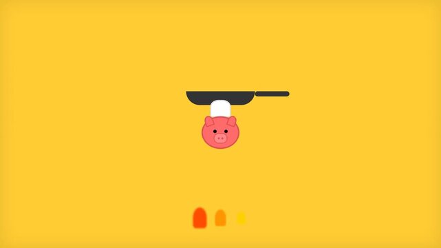 Cute pink pig chef character cooking and preparing food