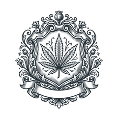 Fototapeta premium Ornate Cannabis Leaf Crest Emblem Design.