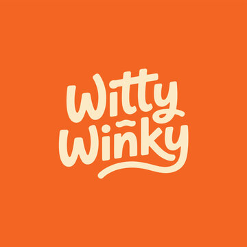 Retro Witty Winky hand lettering, fun orange typography, playful script vector