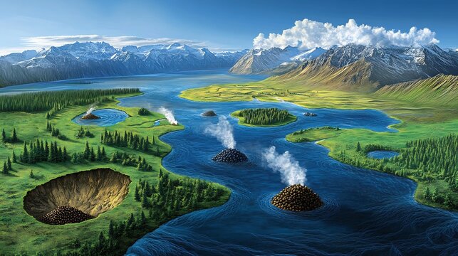 Visual representation of the carbon cycle and how it affects greenhouse gas concentrations and climate change