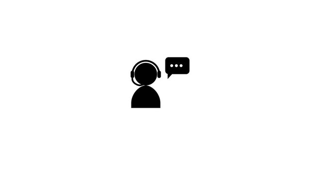 Customer support service icon animation with a headset operator and speech bubble, representing online help desk communication and business assistance.