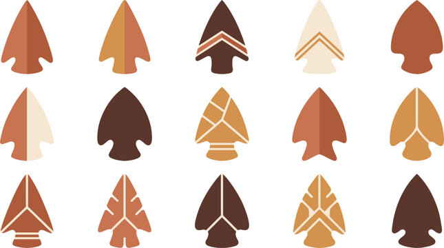 Collection of decorative arrowhead icons for international day of the worlds indigenous peoples celebration and cultural heritage design projects