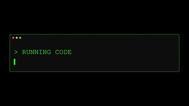 Running code terminal interface with successful compilation message animation 4k command line programming