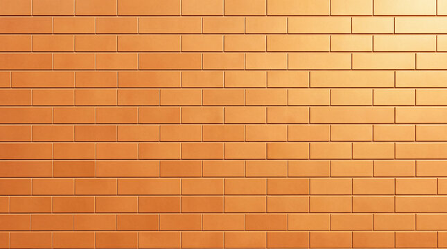 Seamless orange brick wall texture with warm sunlight illumination on a flat surface background showing uniform construction pattern and rectangular masonry