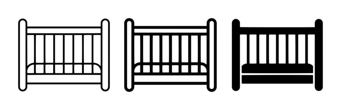 Baby Crib Icons, Newborn Bed Vector Set, Infant Furniture Graphics