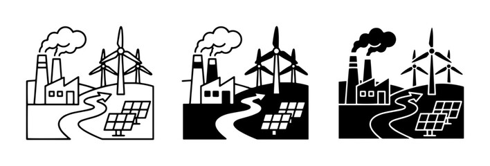 Obraz premium Renewable Energy Icons, Industrial Power Generation, Sustainable Future Concepts